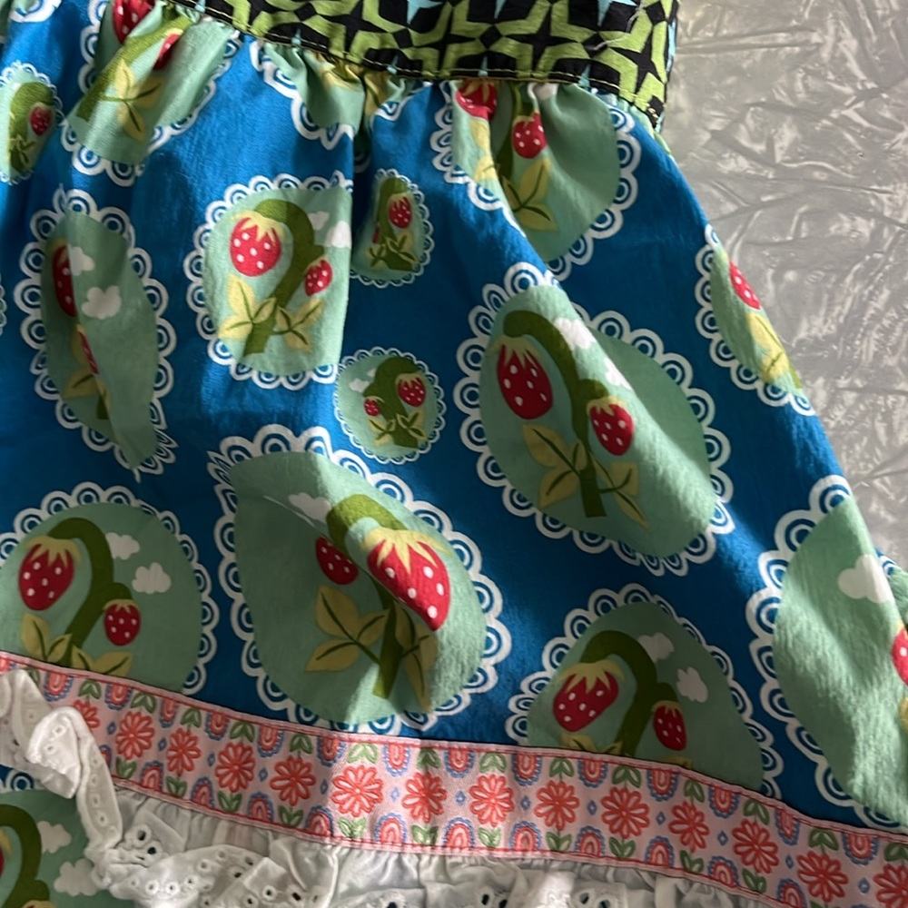 Matilda Jane | Girls Yellow and Blue Fruit Love Bug Print Knot Top | Size: 4 - Picture 4 of 10